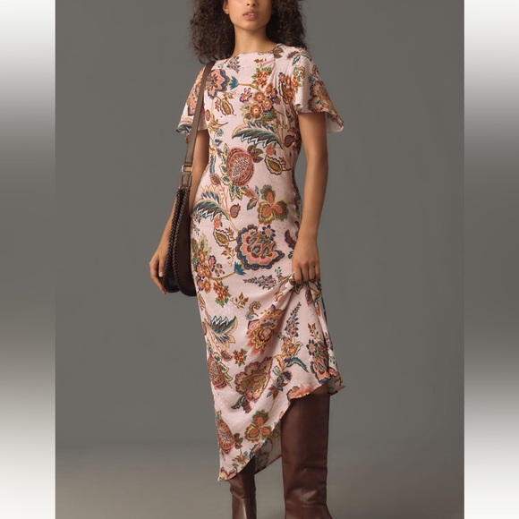 Anthropologie Dresses & Skirts - Anthropologie Kachel Flitter Sleeve Slip Floral Pink Dress